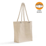 6 ct Canvas Beach Tote Bag with Fancy Rope Handles- By Bundle