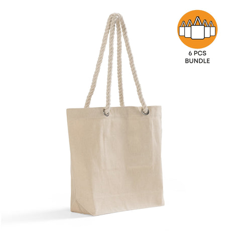 6 ct Canvas Beach Tote Bag with Fancy Rope Handles- By Bundle