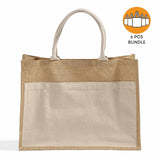 6 ct Easy-to-Decorate Jute Tote Bags with Canvas Front Pocket - Pack of 6