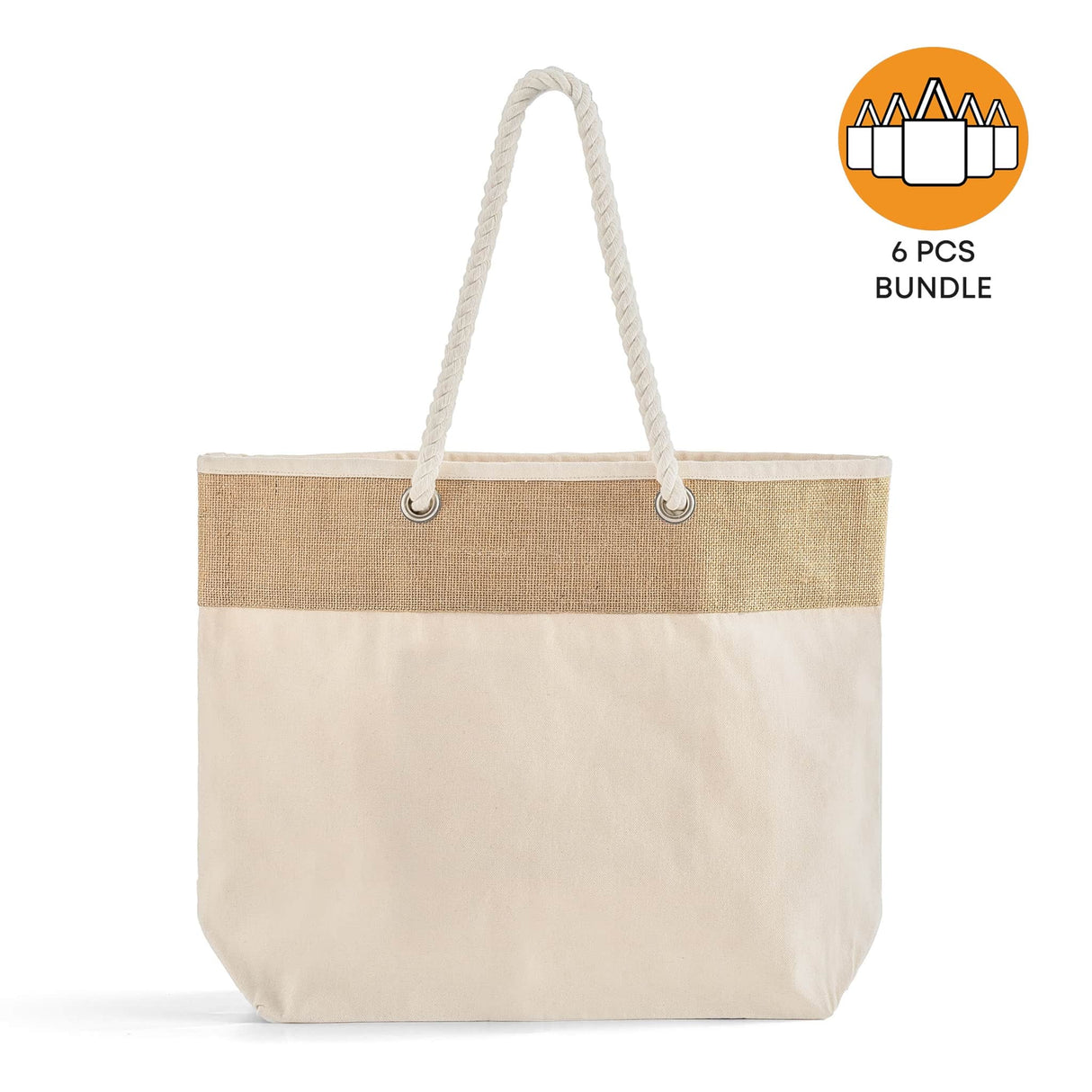 6 ct Large Fancy Canvas Rope Tote Bag - By Bundle
