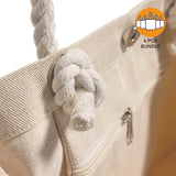 6 ct Large Canvas Beach Tote Bag with Fancy Rope Handles - By Bundle