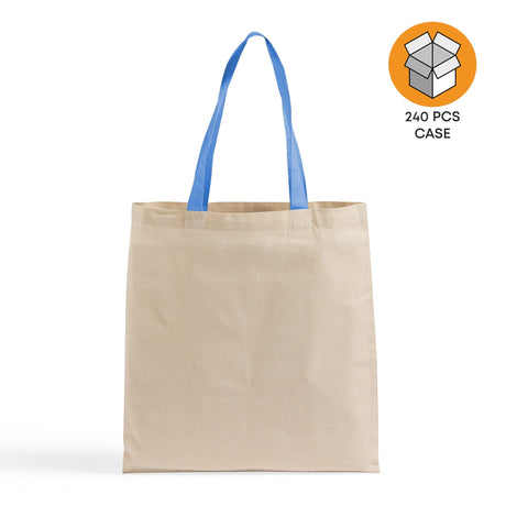 240 ct Wholesale Tote Bags With Color Handles 100% Cotton - By Case