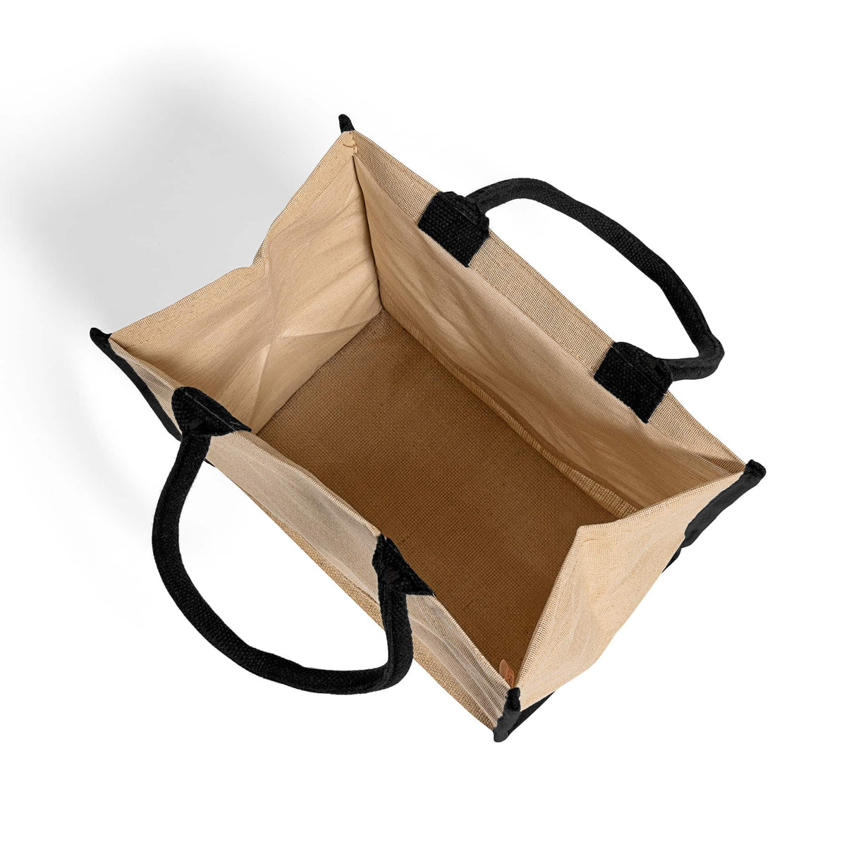 carry all black jute tote with full gusset