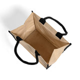 carry all black jute tote with full gusset