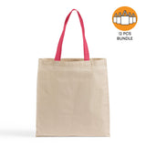 12ct Wholesale Tote Bags With Color Handles 100% Cotton - By Dozen