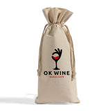 Printed Cotton-Jute Natural Wine Bags with Drawstrings Closure - Custom Jute Drawstrings With Your Logo