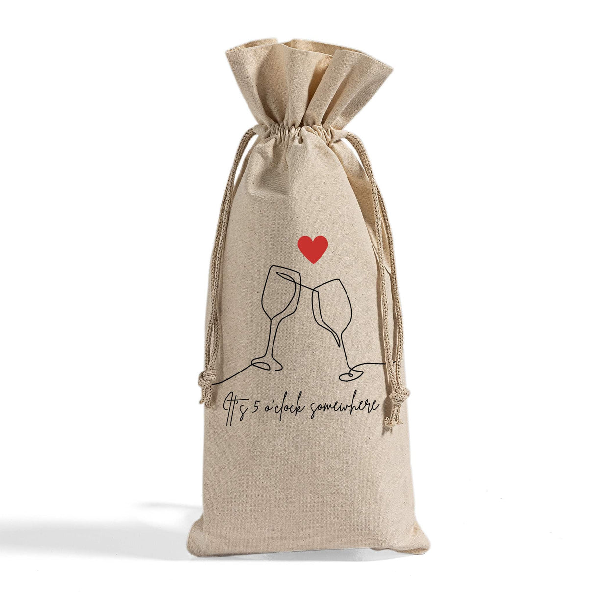 Printed Cotton-Jute Natural Wine Bags with Drawstrings Closure - Custom Jute Drawstrings With Your Logo