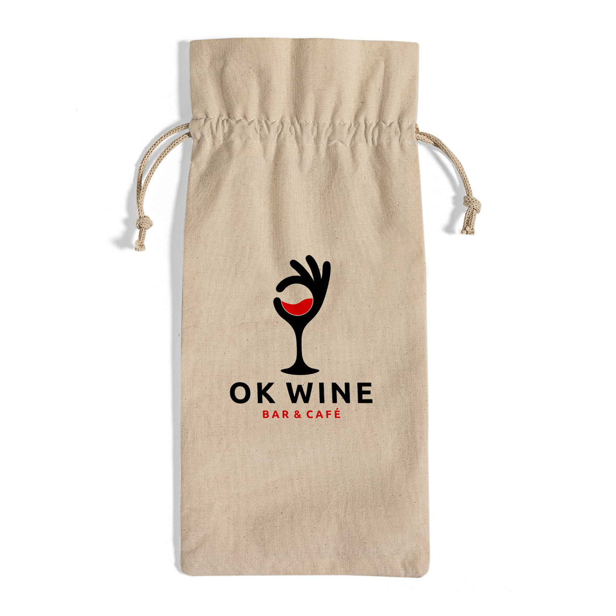 Printed Cotton-Jute Natural Wine Bags with Drawstrings Closure - Custom Jute Drawstrings With Your Logo