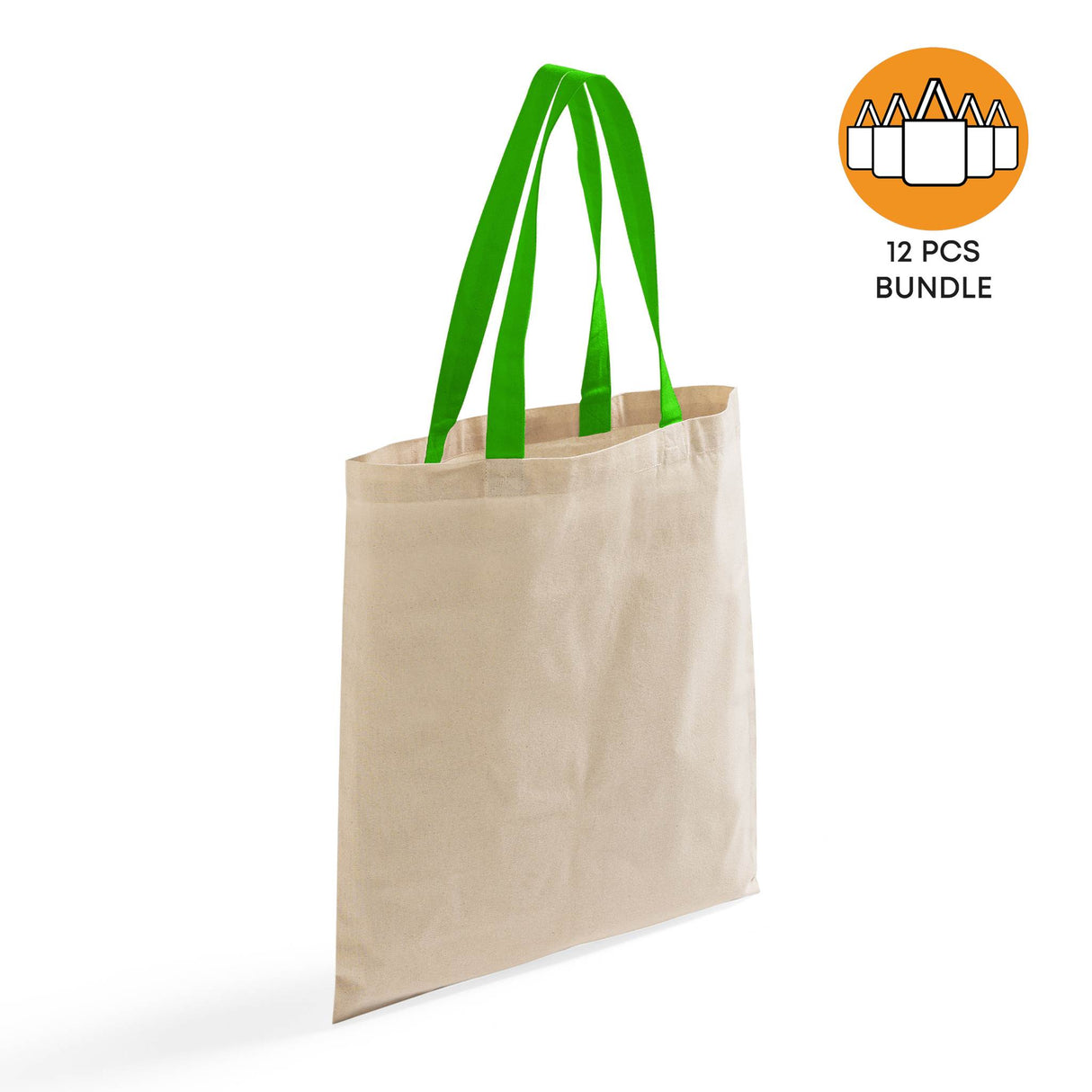 12ct Wholesale Tote Bags With Color Handles 100% Cotton - By Dozen