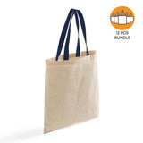 12ct Wholesale Tote Bags With Color Handles 100% Cotton - By Dozen
