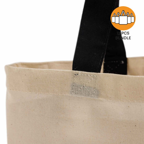 12ct Wholesale Tote Bags With Color Handles 100% Cotton - By Dozen
