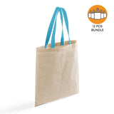 12ct Wholesale Tote Bags With Color Handles 100% Cotton - By Dozen
