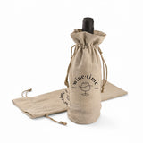 Printed Cotton-Jute Natural Wine Bags with Drawstrings Closure - Custom Jute Drawstrings With Your Logo