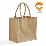 6 ct Square Burlap Bags - Wholesale Jute Tote Bags W/Deep Full Gusset - By Bundle