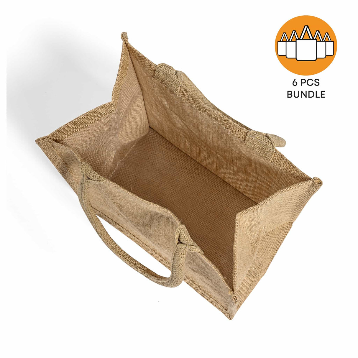 6 ct Square Burlap Bags - Wholesale Jute Tote Bags W/Deep Full Gusset - By Bundle