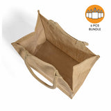 6 ct Square Burlap Bags - Wholesale Jute Tote Bags W/Deep Full Gusset - By Bundle