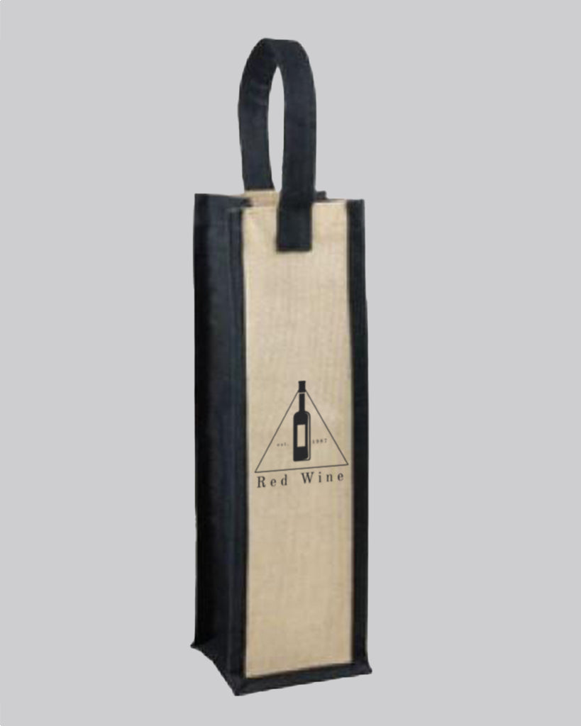 Jute Blend Single Wine Bottle Tote Bags Laminated Interior w/ Your Logo