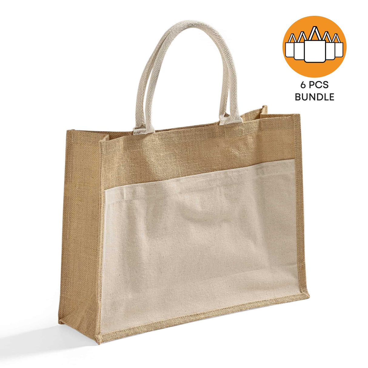 6 ct Easy-to-Decorate Jute Tote Bags with Canvas Front Pocket - Pack of 6
