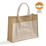6 ct Easy-to-Decorate Jute Tote Bags with Canvas Front Pocket - Pack of 6