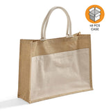 48 ct Easy-to-Decorate Jute Tote Bags with Canvas Front Pocket - By Case
