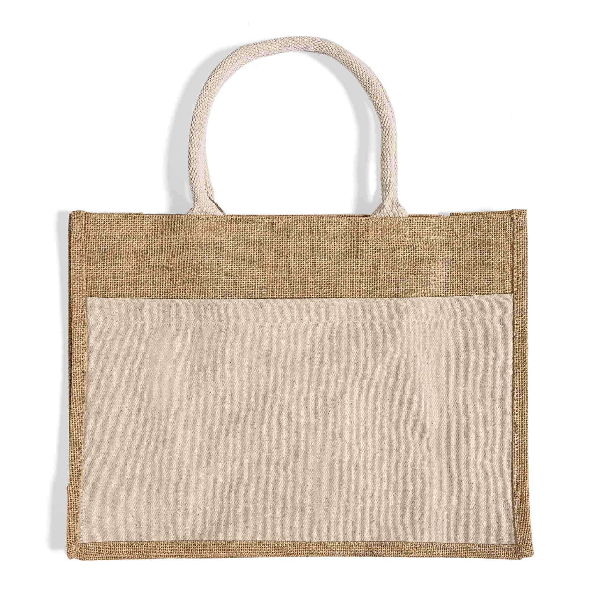 Easy-to-Decorate Jute Tote Bags with Canvas Front Pocket - TJ314