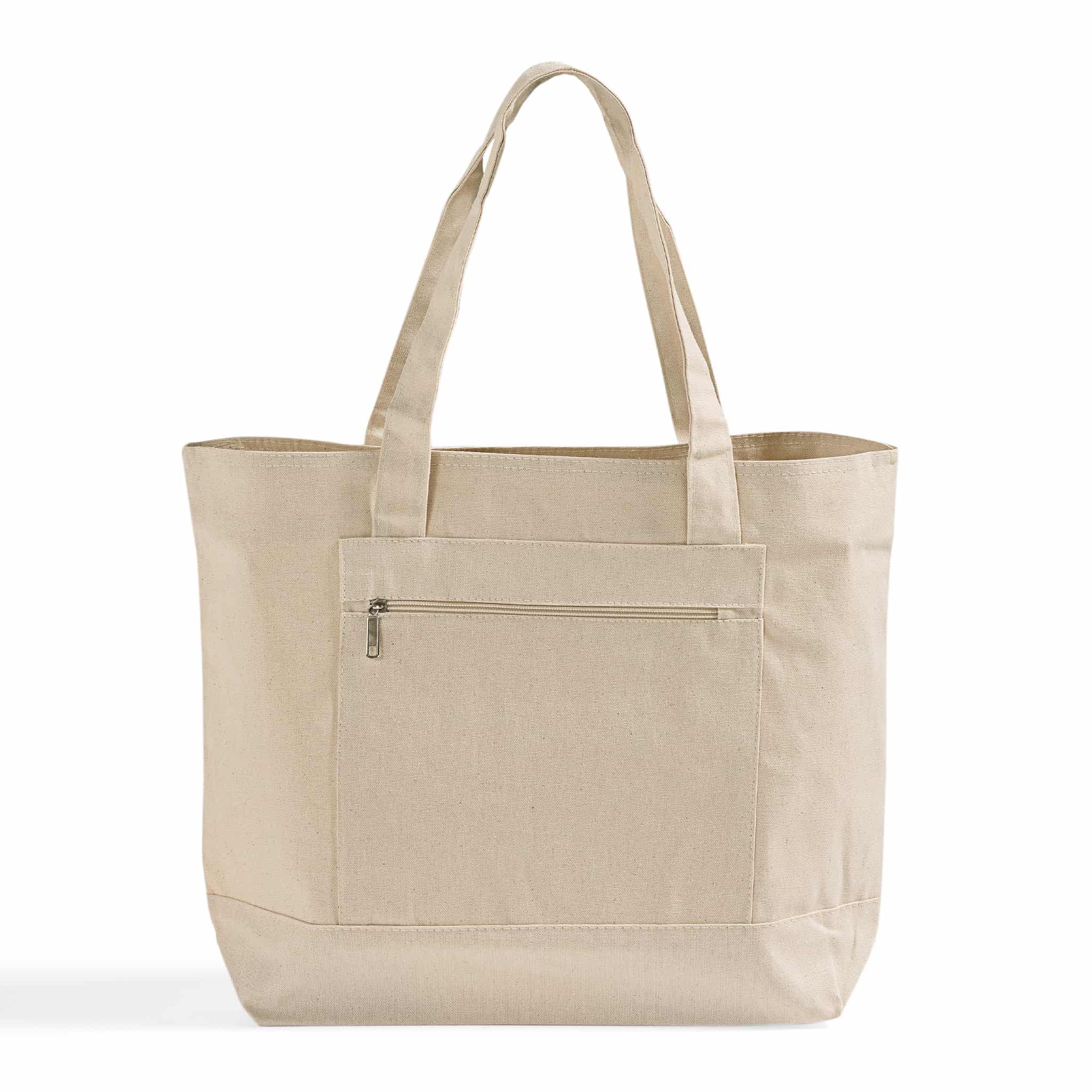 Heavy Canvas Zippered Shopping Canvas Bags W/Front Pocket