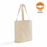 12 ct Large Size Light Canvas Tote Bag with Long Handles - By Dozen