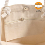 6 ct Large Canvas Beach Tote Bag with Fancy Rope Handles - By Bundle