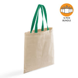 12ct Wholesale Tote Bags With Color Handles 100% Cotton - By Dozen