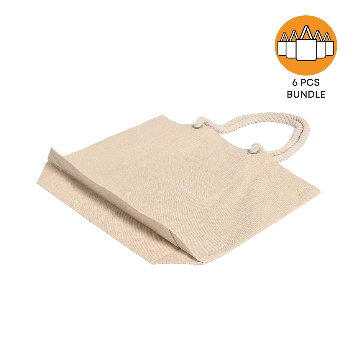 6 ct Large Canvas Beach Tote Bag with Fancy Rope Handles - By Bundle