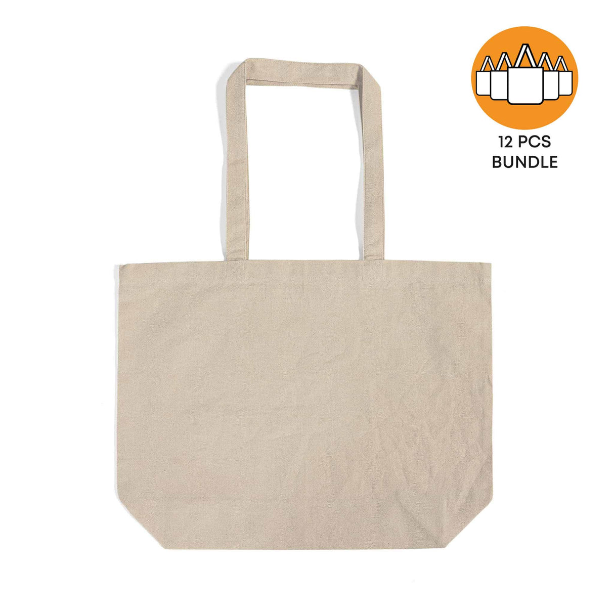 12 ct Large Size Light Canvas Tote Bag with Long Handles - By Dozen