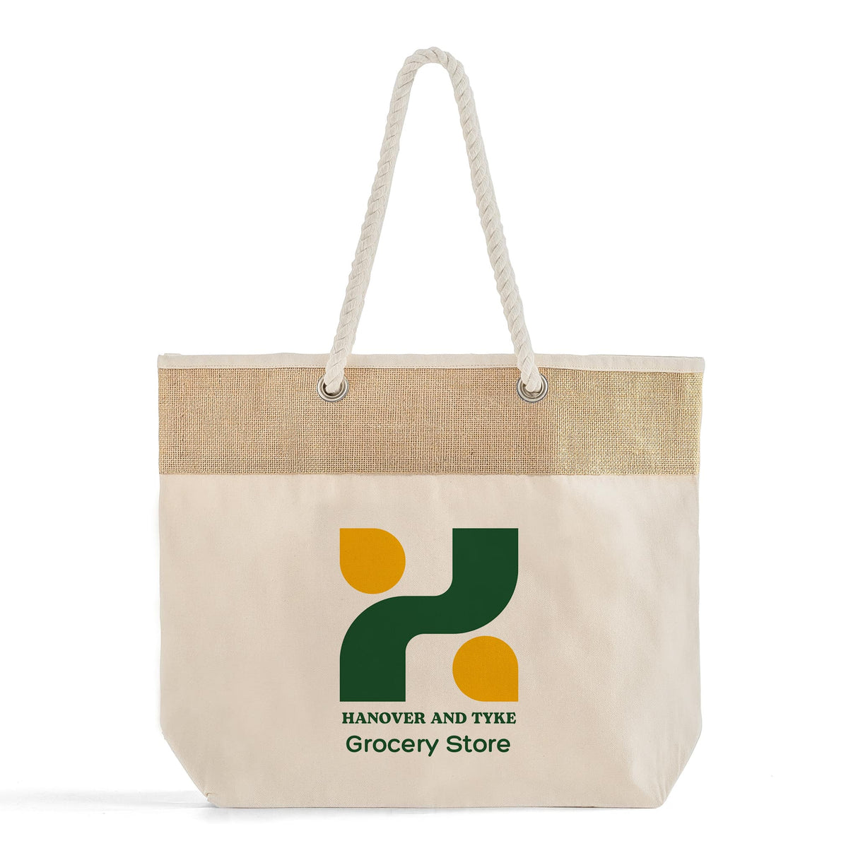 Personalized Large Fancy Canvas Rope Tote Bag - Customized Jute/Cotton Tote Bags - RJ260