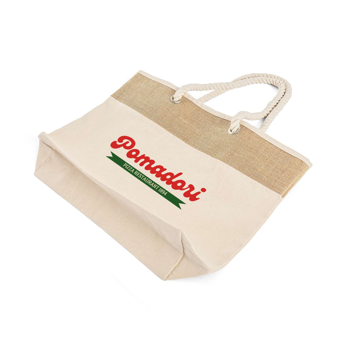 Personalized Large Fancy Canvas Rope Tote Bag - Customized Jute/Cotton Tote Bags - RJ260