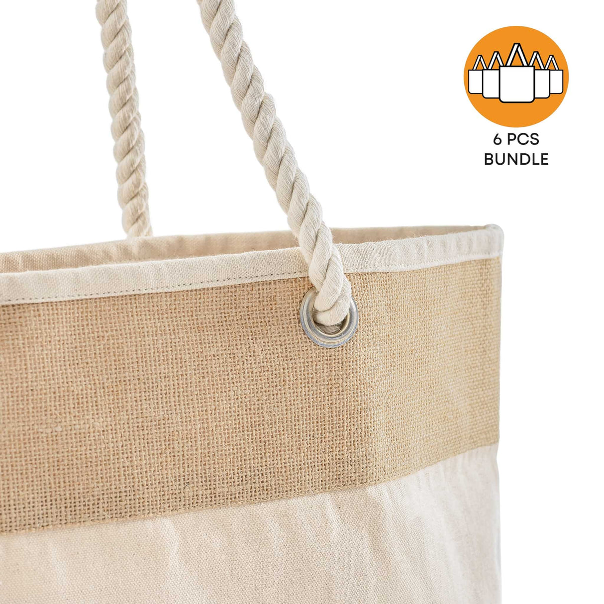 6 ct Large Fancy Canvas Rope Tote Bag - By Bundle