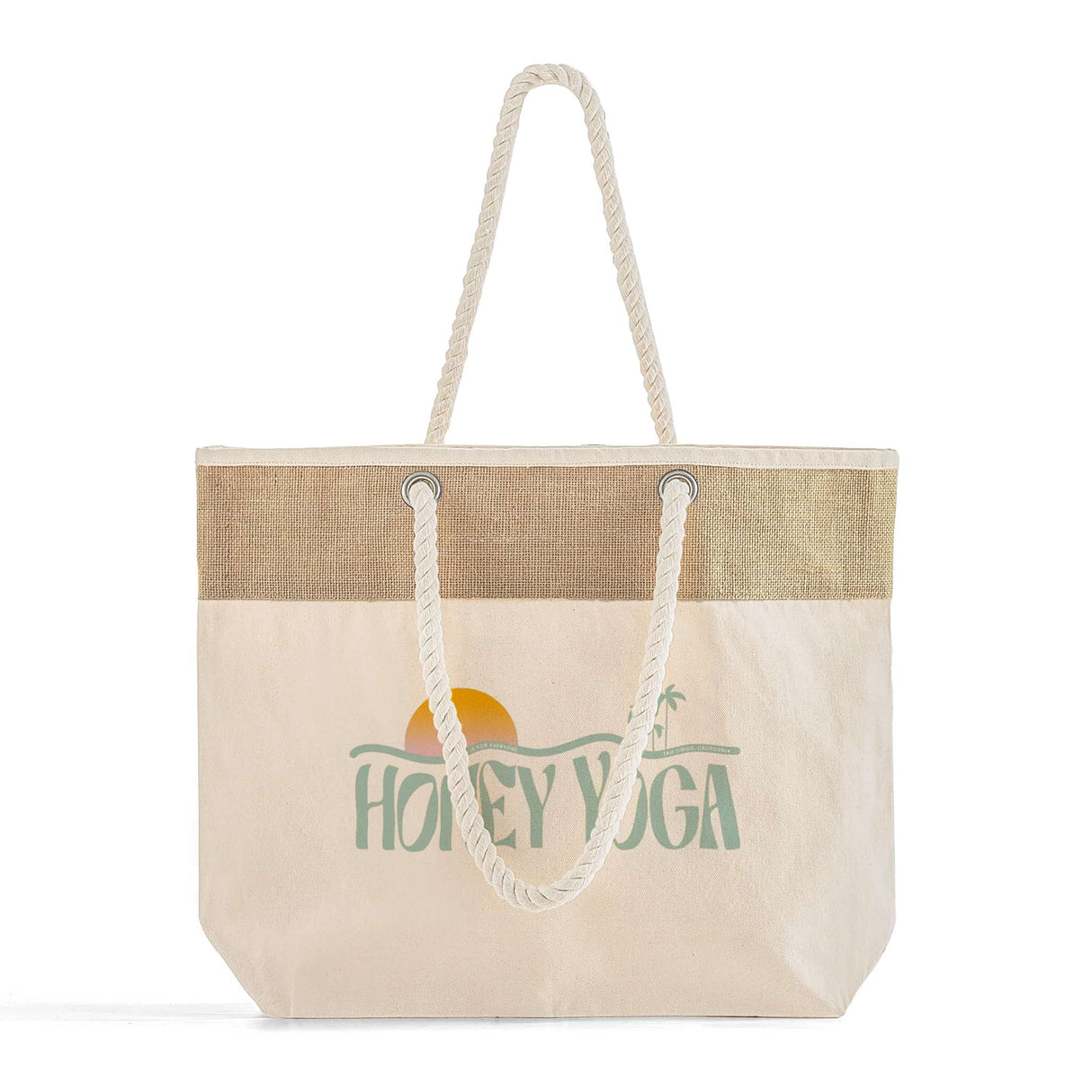 Personalized Large Fancy Canvas Rope Tote Bag - Customized Jute/Cotton Tote Bags - RJ260