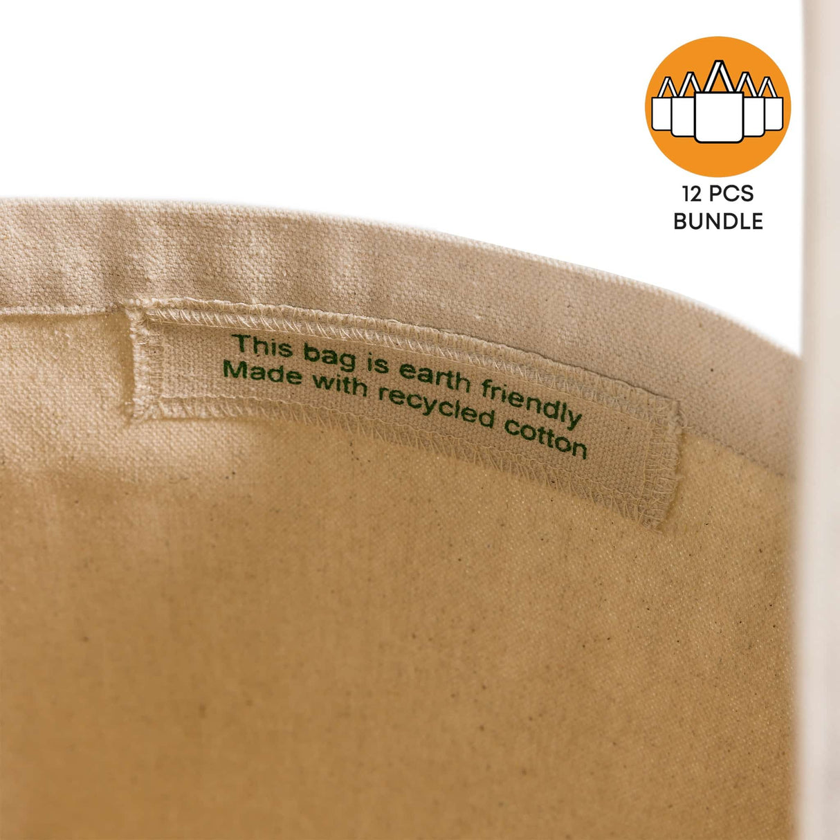 12 ct Large Recycled Cotton Canvas Tote Bags w/Gusset - By Dozen