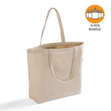 12 ct Large Recycled Cotton Canvas Tote Bags w/Gusset - By Dozen