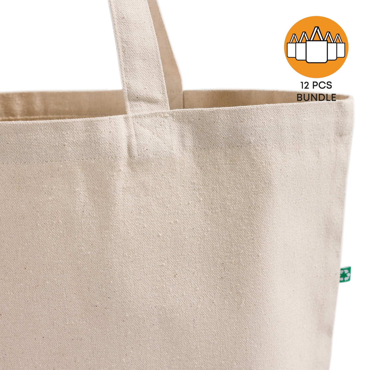12 ct Large Recycled Cotton Canvas Tote Bags w/Gusset - By Dozen