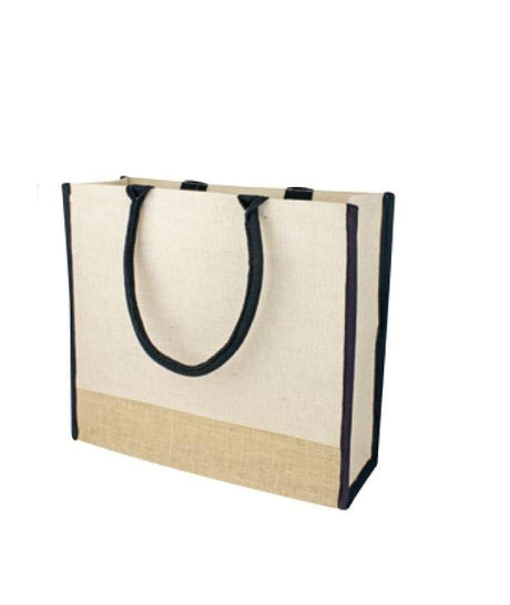 48 ct Large Reusable Jute Blend Tote Bags Burlap Accents and Full Gusset - By Case