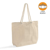 6 ct Large Canvas Beach Tote Bag with Fancy Rope Handles - By Bundle