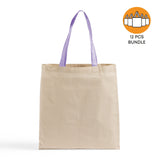 12ct Wholesale Tote Bags With Color Handles 100% Cotton - By Dozen