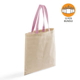 12ct Wholesale Tote Bags With Color Handles 100% Cotton - By Dozen