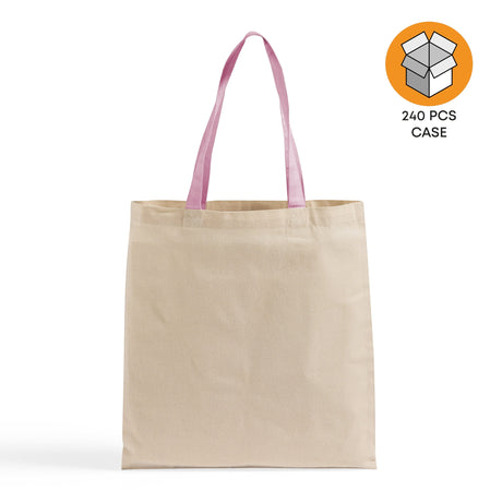 240 ct Wholesale Tote Bags With Color Handles 100% Cotton - By Case