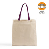 12ct Wholesale Tote Bags With Color Handles 100% Cotton - By Dozen
