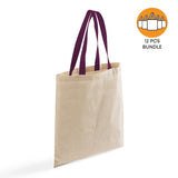 12ct Wholesale Tote Bags With Color Handles 100% Cotton - By Dozen