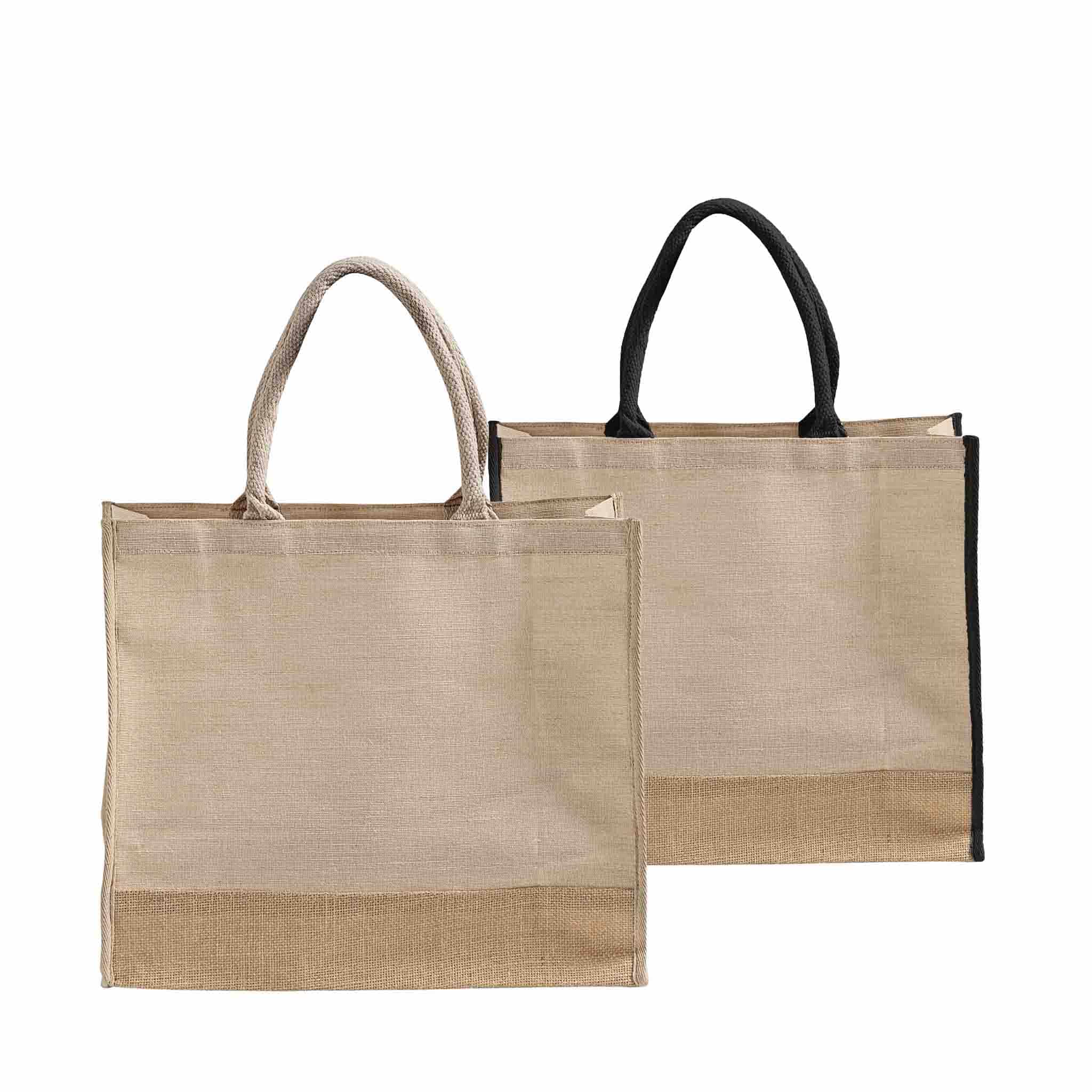 Large Reusable Jute Blend Tote Bags Burlap Accents and Full Gusset - T