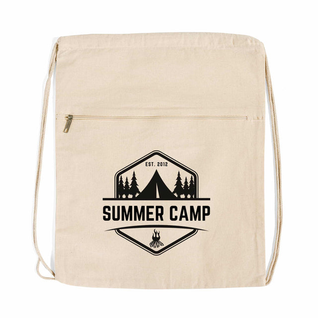Custom Natural Zippered Cotton Canvas Drawstring Backpack
