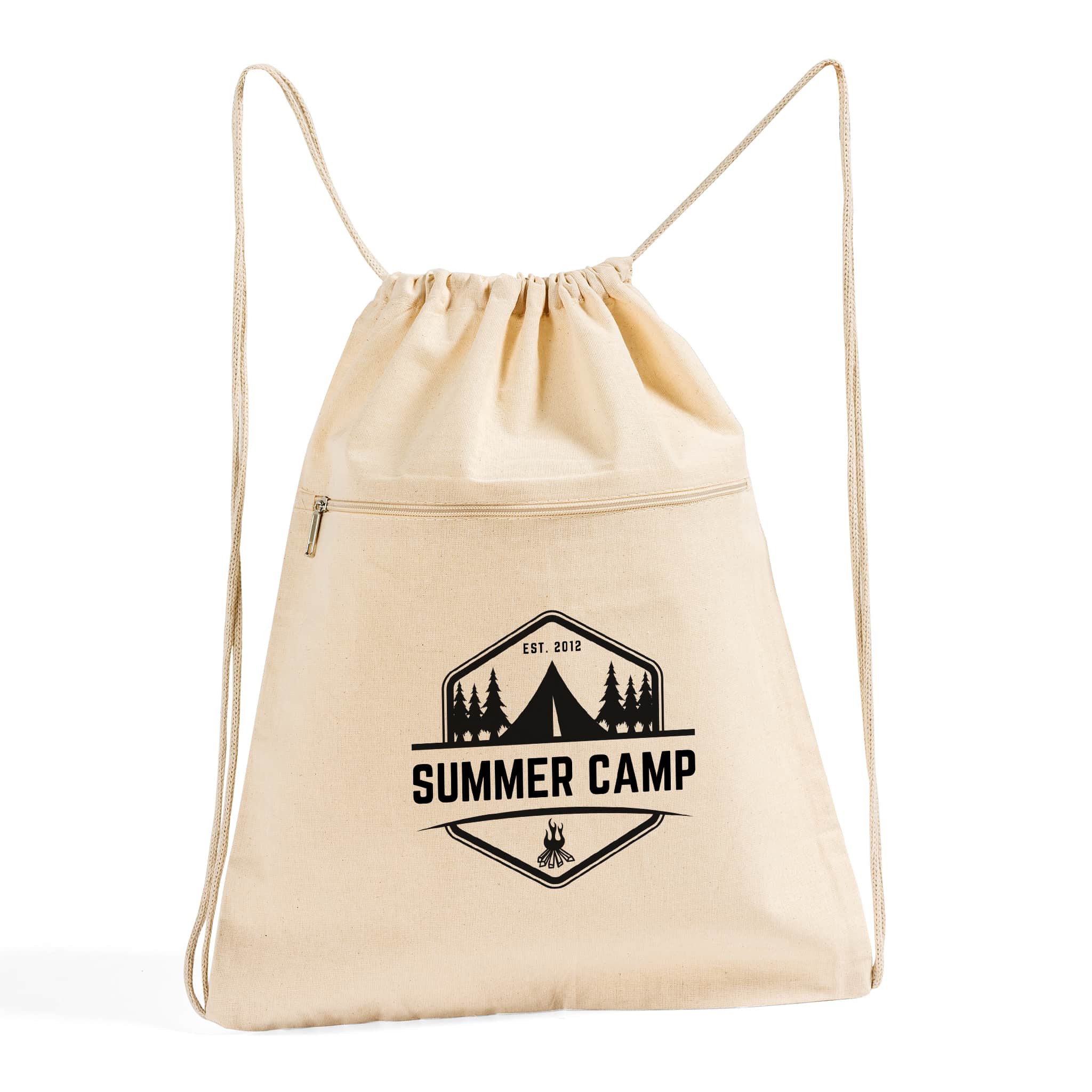 名作　LOGO DRAWSTRING SHOULDER BAG GRAY Customized Zippered Cotton Canvas Drawstring Bag - Personalized Drawst