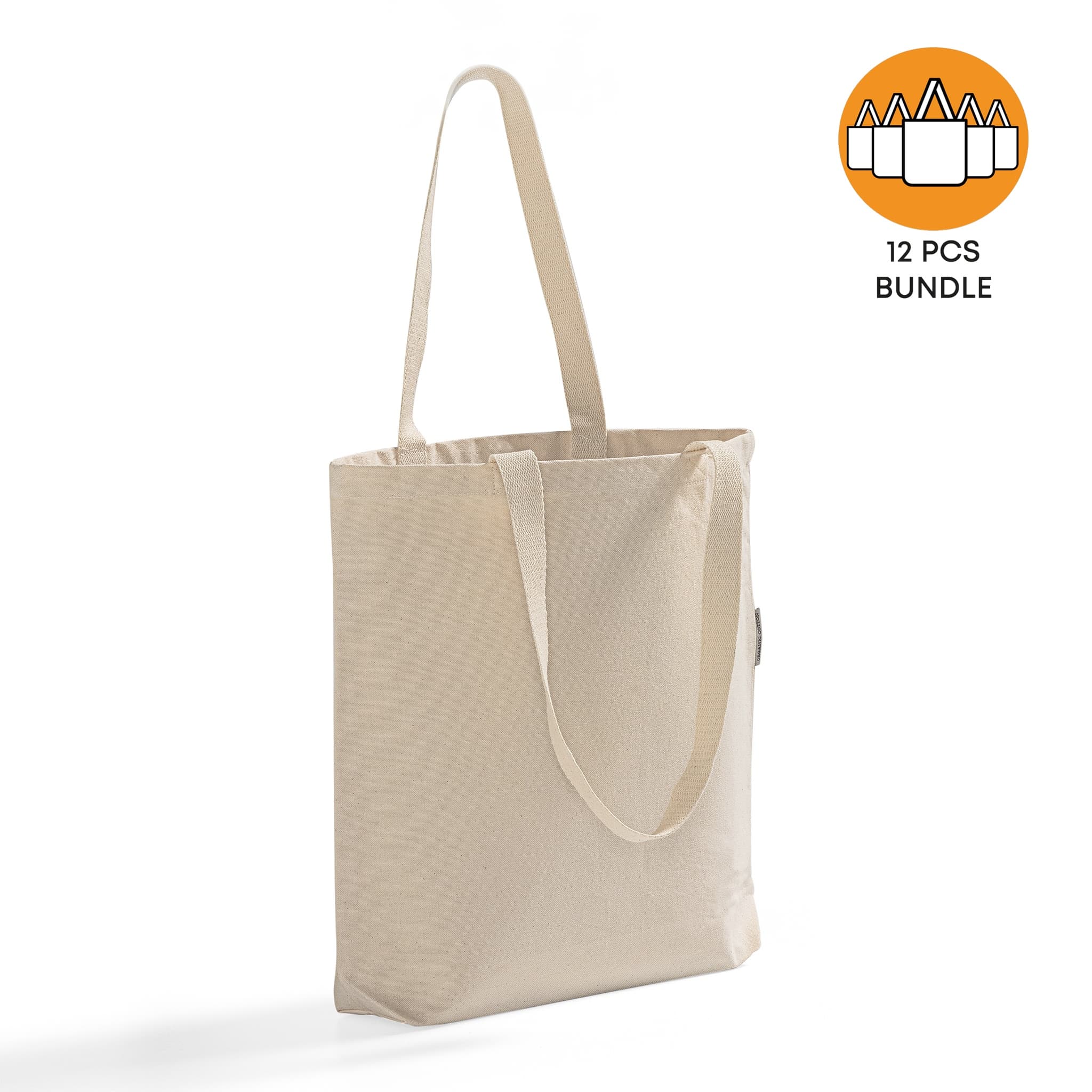 12 ct Organic Cotton Canvas Grocery Tote Bags W/Gusset - By Dozen