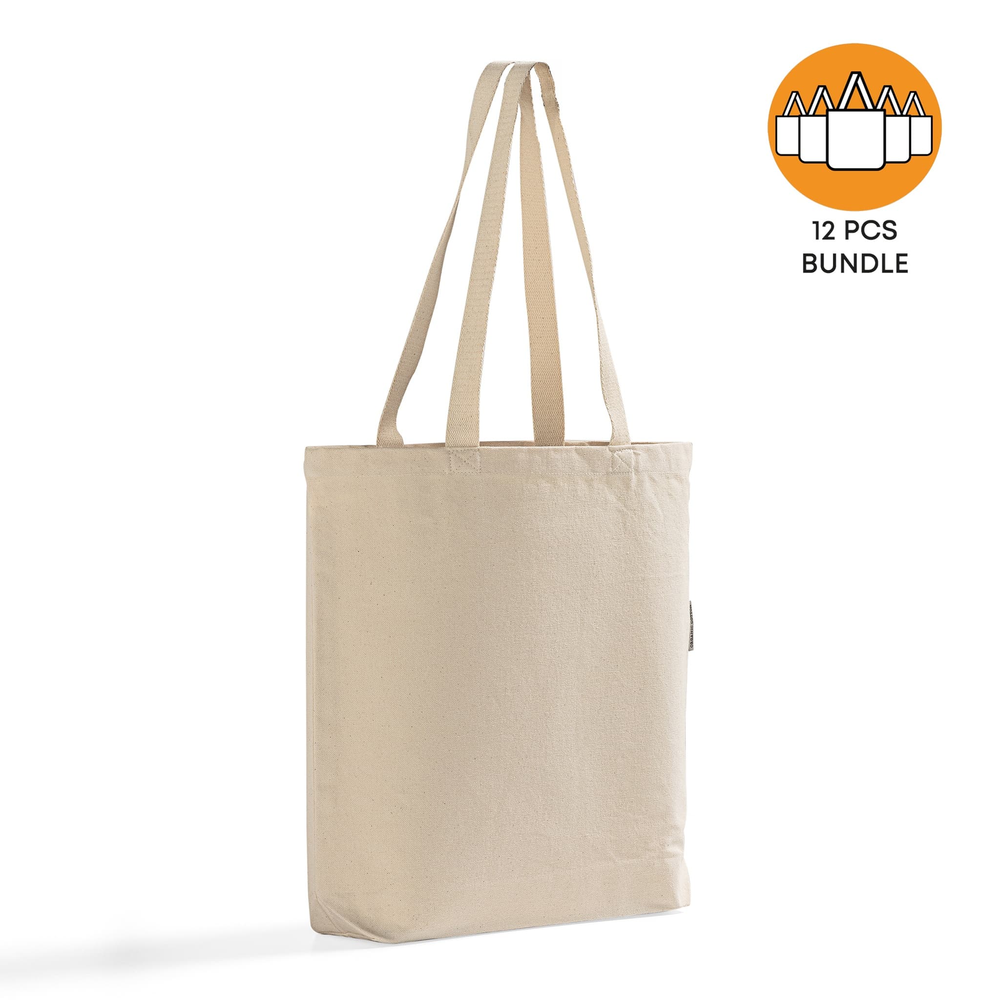 12 ct Organic Cotton Canvas Grocery Tote Bags W/Gusset - By Dozen